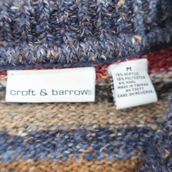 Vintage 90s Croft & Barrow navy blue multicolor striped zip cardigan sweater M - Picture 5 of 6